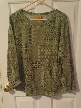 Ruby Rd. Olive Green Patterned Pullover Top